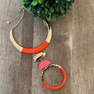 Orange Gold Tone Statement Drop Necklace
